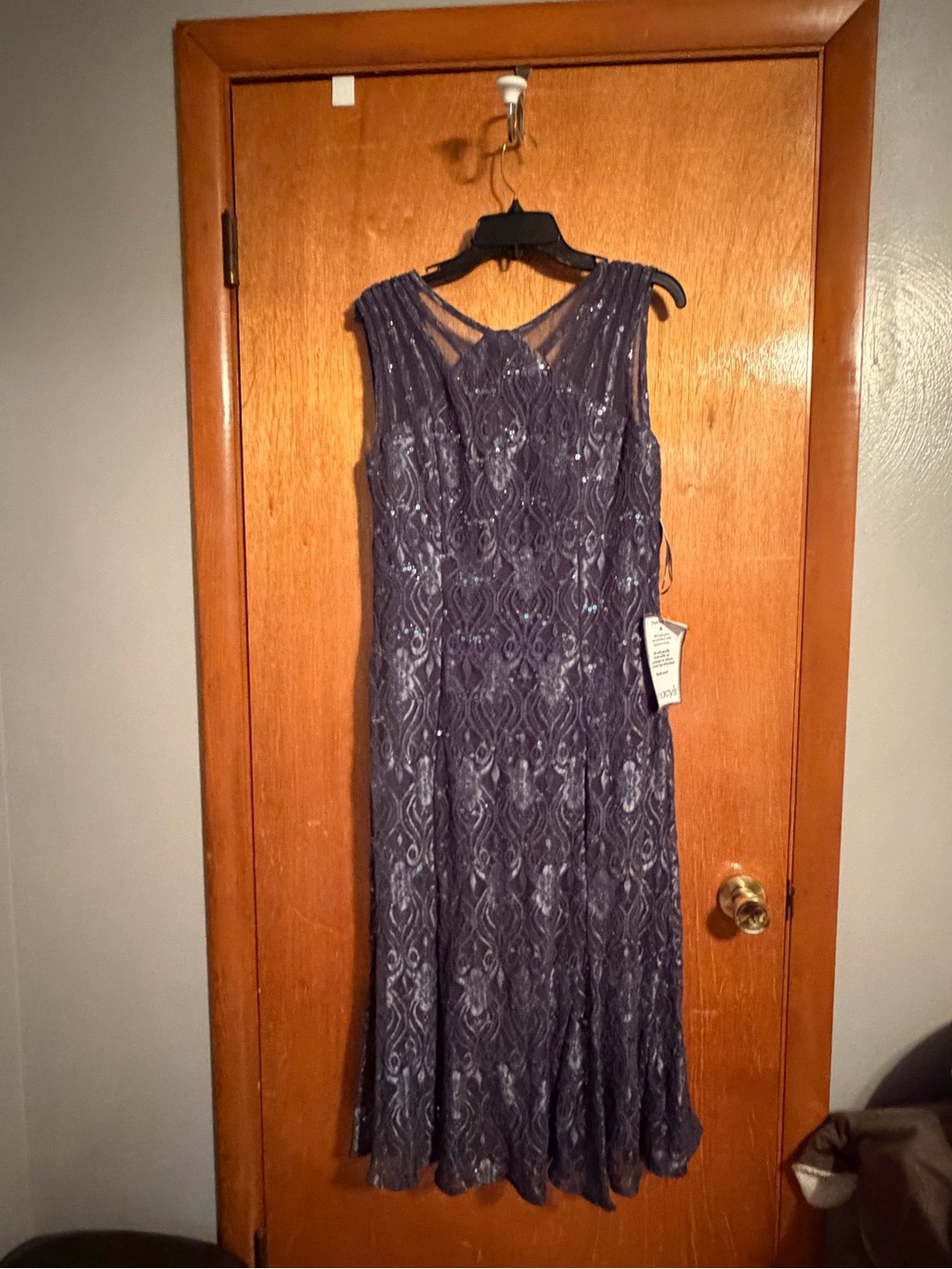 R&M Richards Beaded Lace Evening Gown - Charcoal Tea length gown